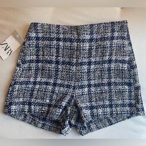 Zara Tweed Plaid Blue/Grey/White Shorts Size Small